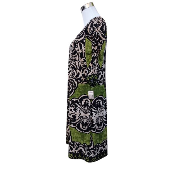 NEW DRESSBARN Dress 14 Stretchy Shirred 3/4 Sleeves Colorful Career Office Event - Picture 2 of 15